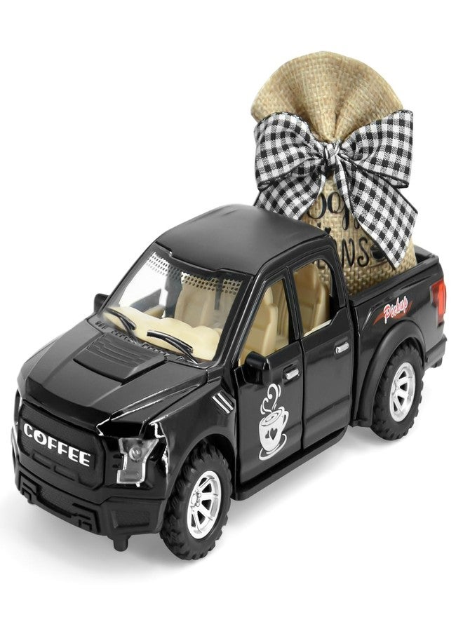 ديكورات ركن القهوة: ديكور ركن قهوة ريفي - ديكور شاحنة معدنية سوداء متوسطة الحجم | إكسسوارات ديكور ركن القهوة، ديكور صينية متعددة الطبقات، ديكور ركن القهوة، وديكور شاحنة عتيقة - Image 1